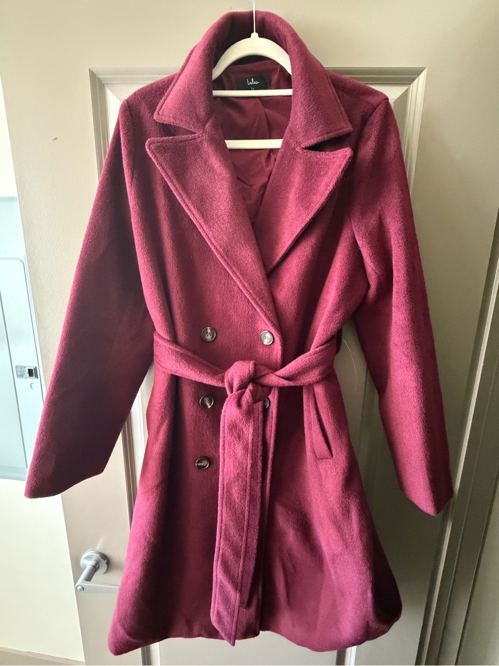 Lulu's Wine Red Belted Double-Breasted Trench Coat